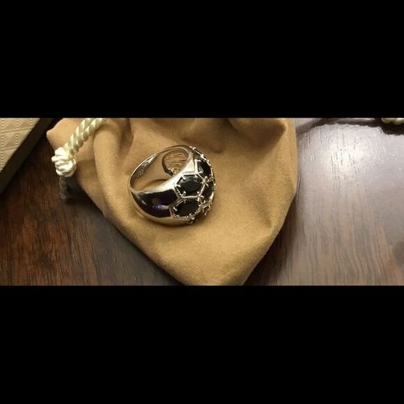 10 Ct 18KWGP Oval Midnight Sapphire Wide Band Ring - Picture 3 of 3